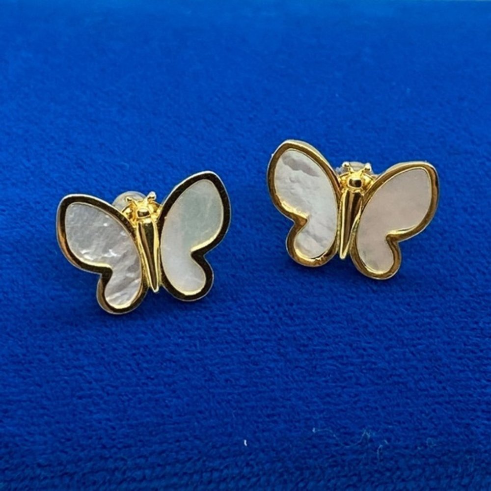 NWOT 18k GP 925 Mother of Pearl Butterfly Earrings
